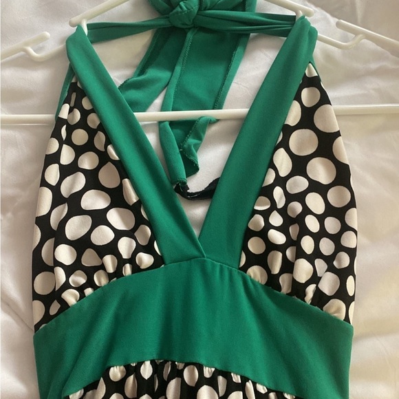 Body central halter dress size small black & green with white polka dots - Picture 4 of 5